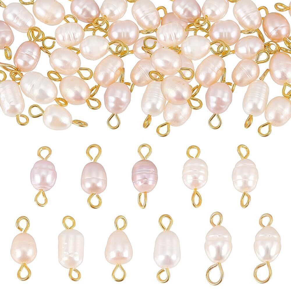 9599 30 Pcs Natural Freshwater Pearl Links, Pearl Links Charm Rice Shape